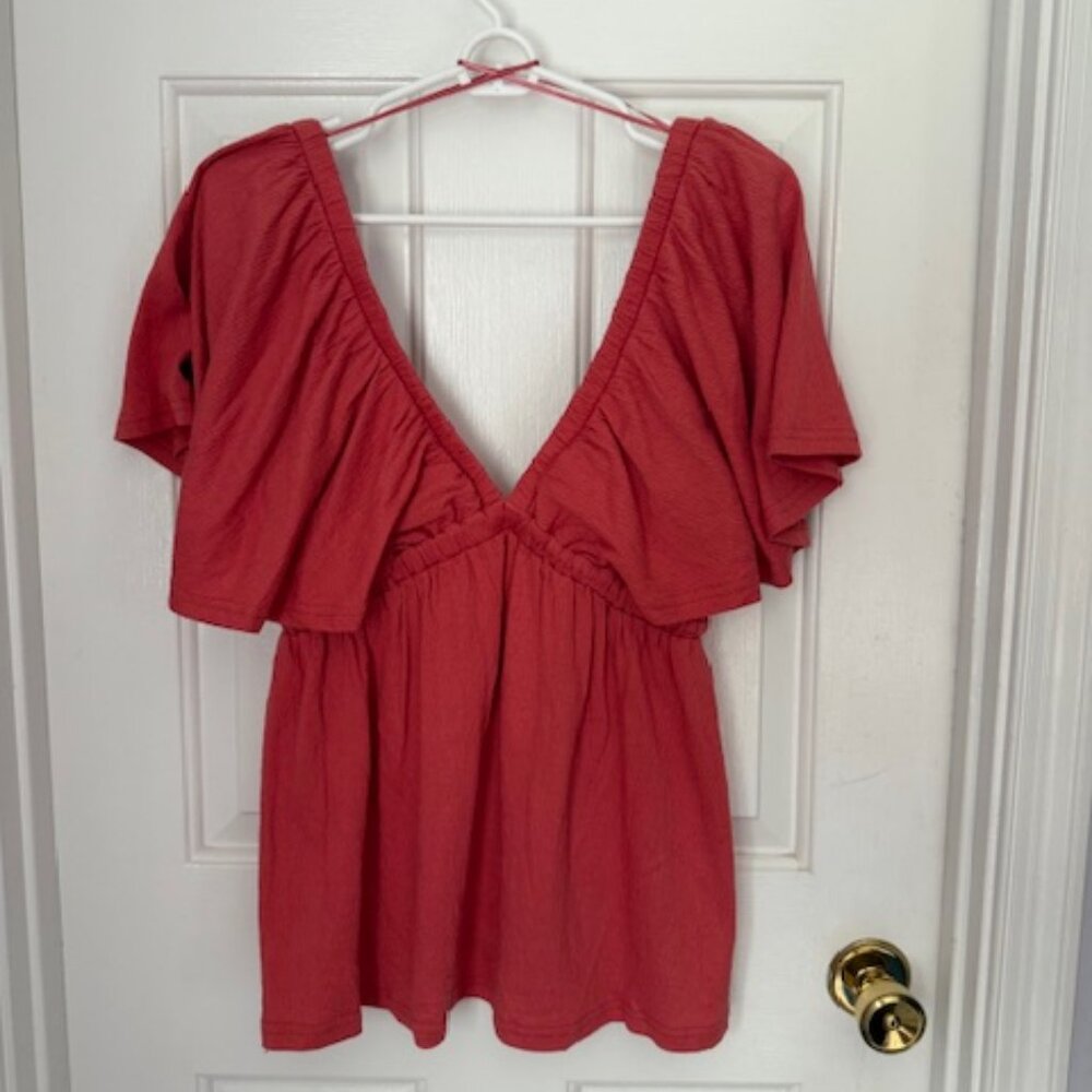 Light Rust V neck Top - Picture 2 of 3